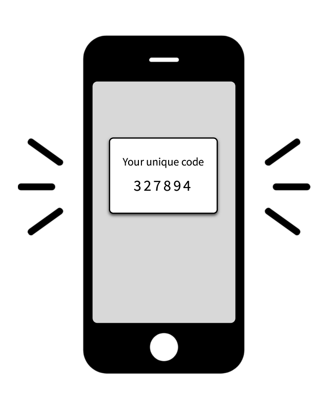phone with a message giving a unique access code
